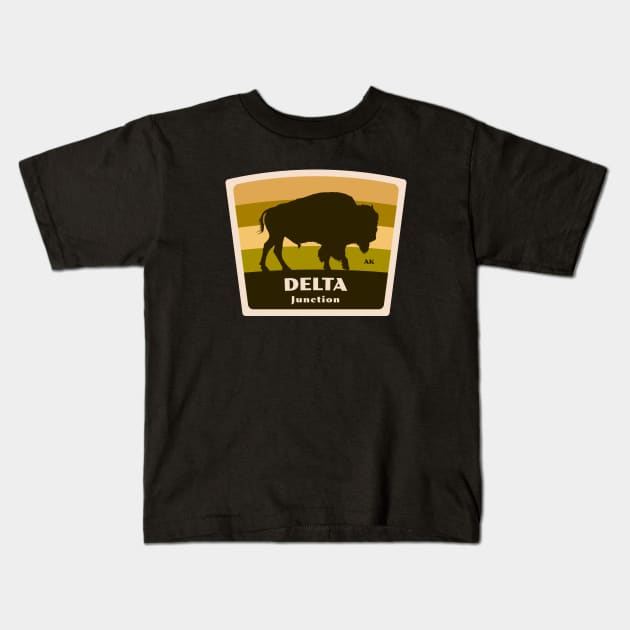 Delta Junction Alaska Roaming Bison Conservation Silhouette Kids T-Shirt by Go With Tammy